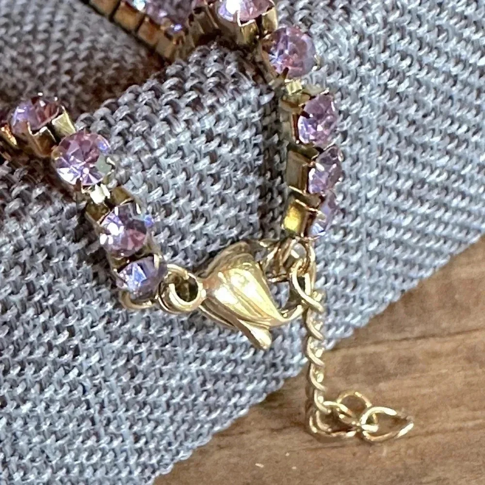 Lavender Alexandrite CZ 18K Gold Stainless Steel Tennis Bracelet June Birthstone - Picture 4 of 7